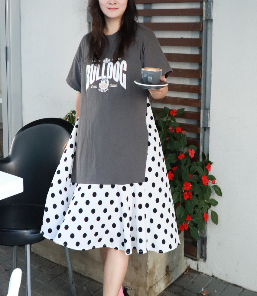 Polka Dot Flare Long T-shirt Nursing Dress