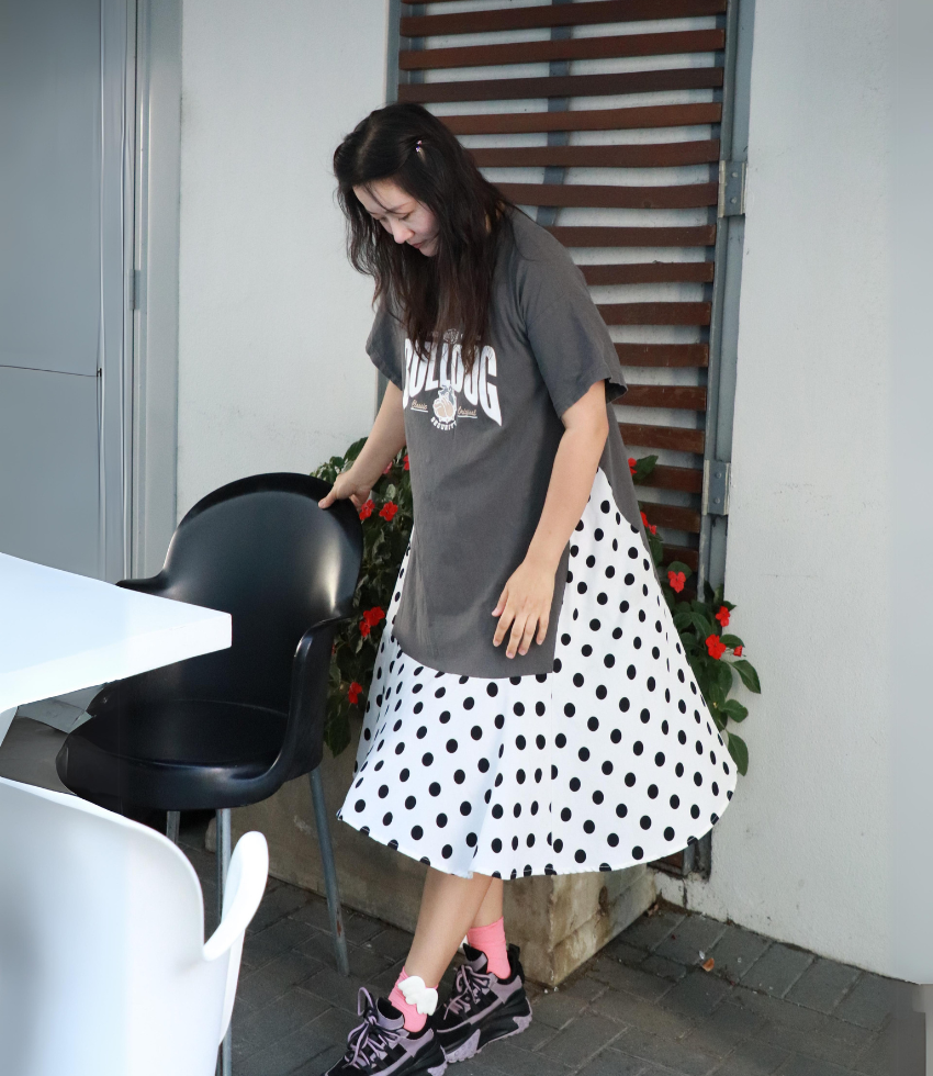 Polka Dot Flare Long T-shirt Nursing Dress