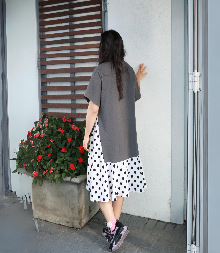 Polka Dot Flare Long T-shirt Nursing Dress