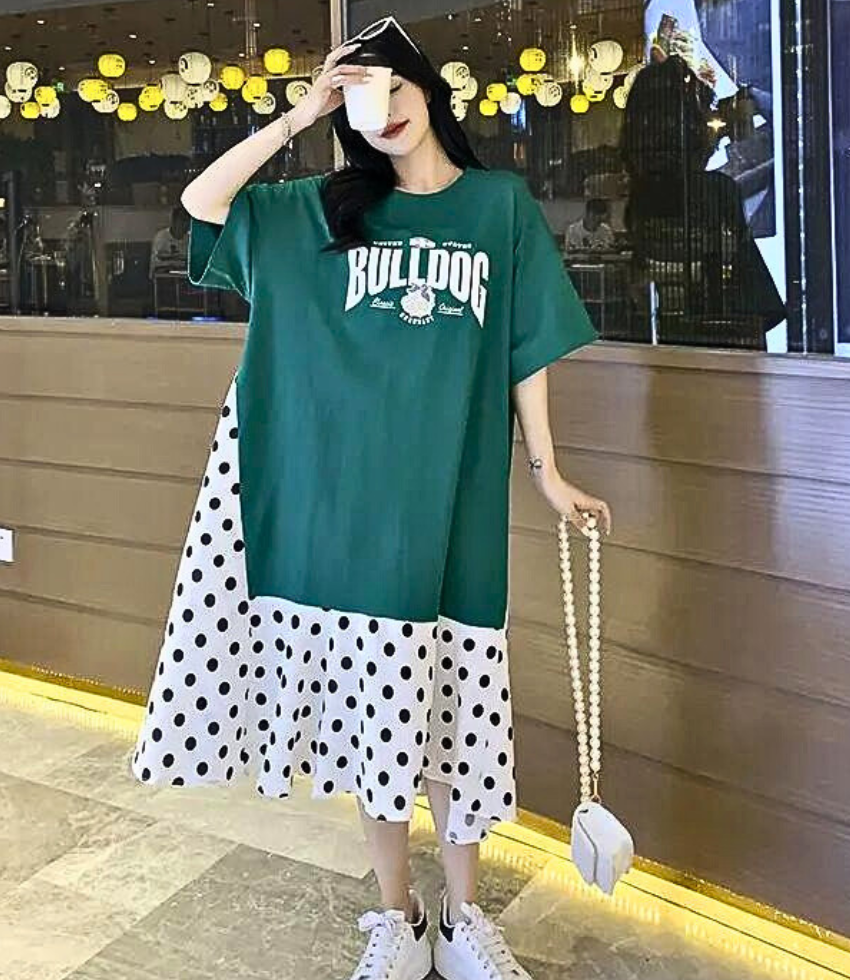 Polka Dot Flare Long T-shirt Nursing Dress