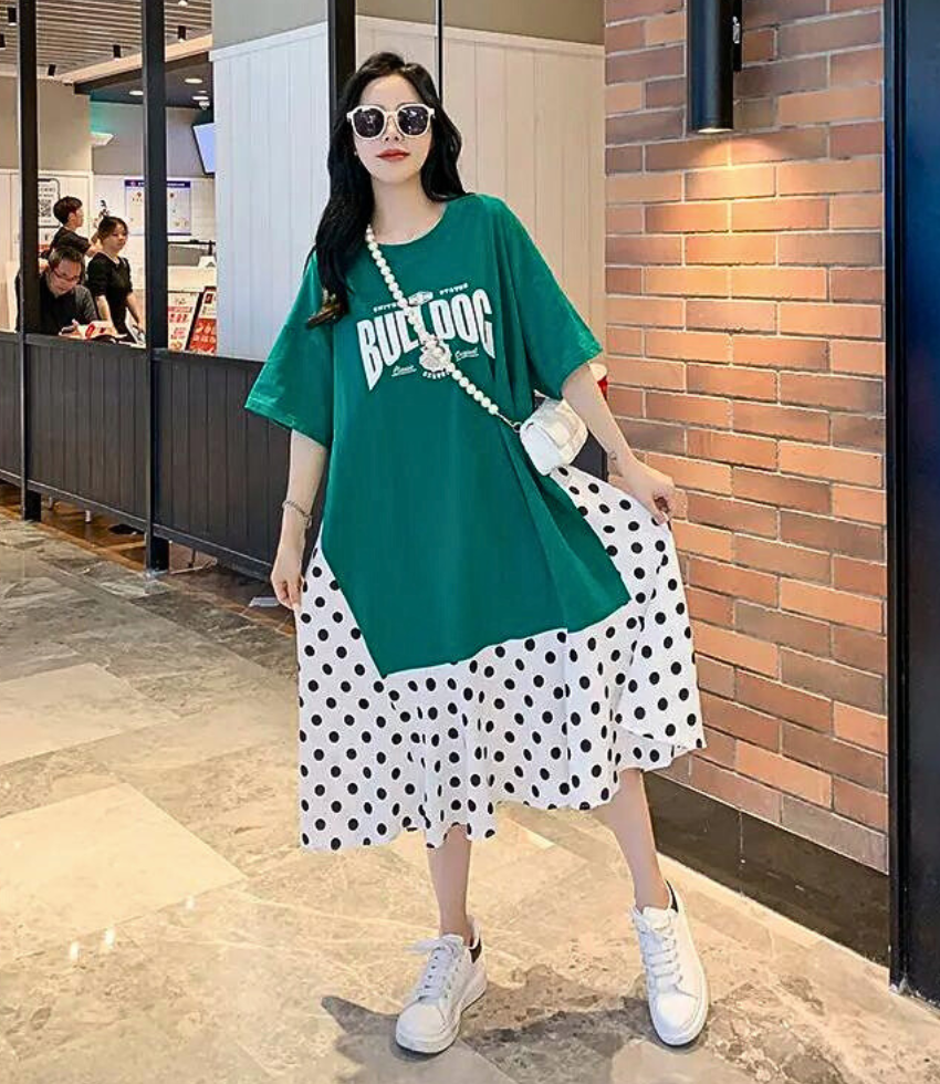 Polka Dot Flare Long T-shirt Nursing Dress