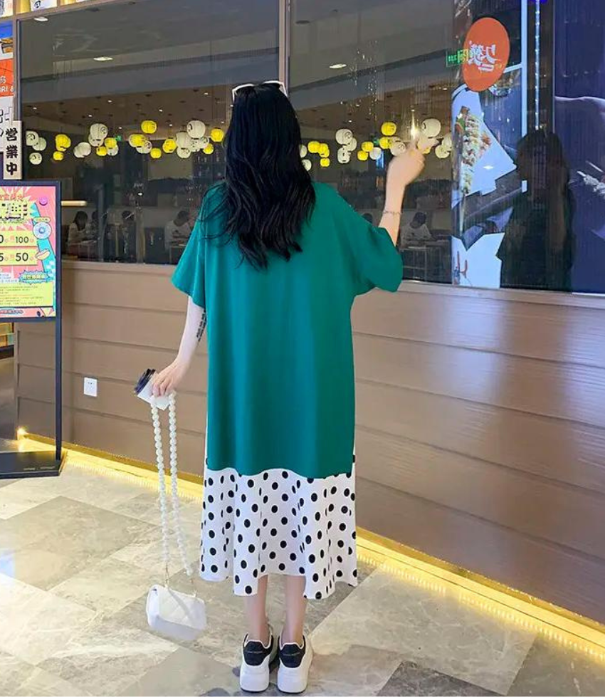 Polka Dot Flare Long T-shirt Nursing Dress